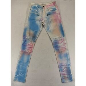 Embellish Tie Dye Moto Jeans Distressed Ripped Gummo Biker Style‎ Colorful Sz 28